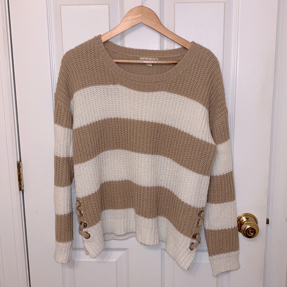 Tan and white striped sweater